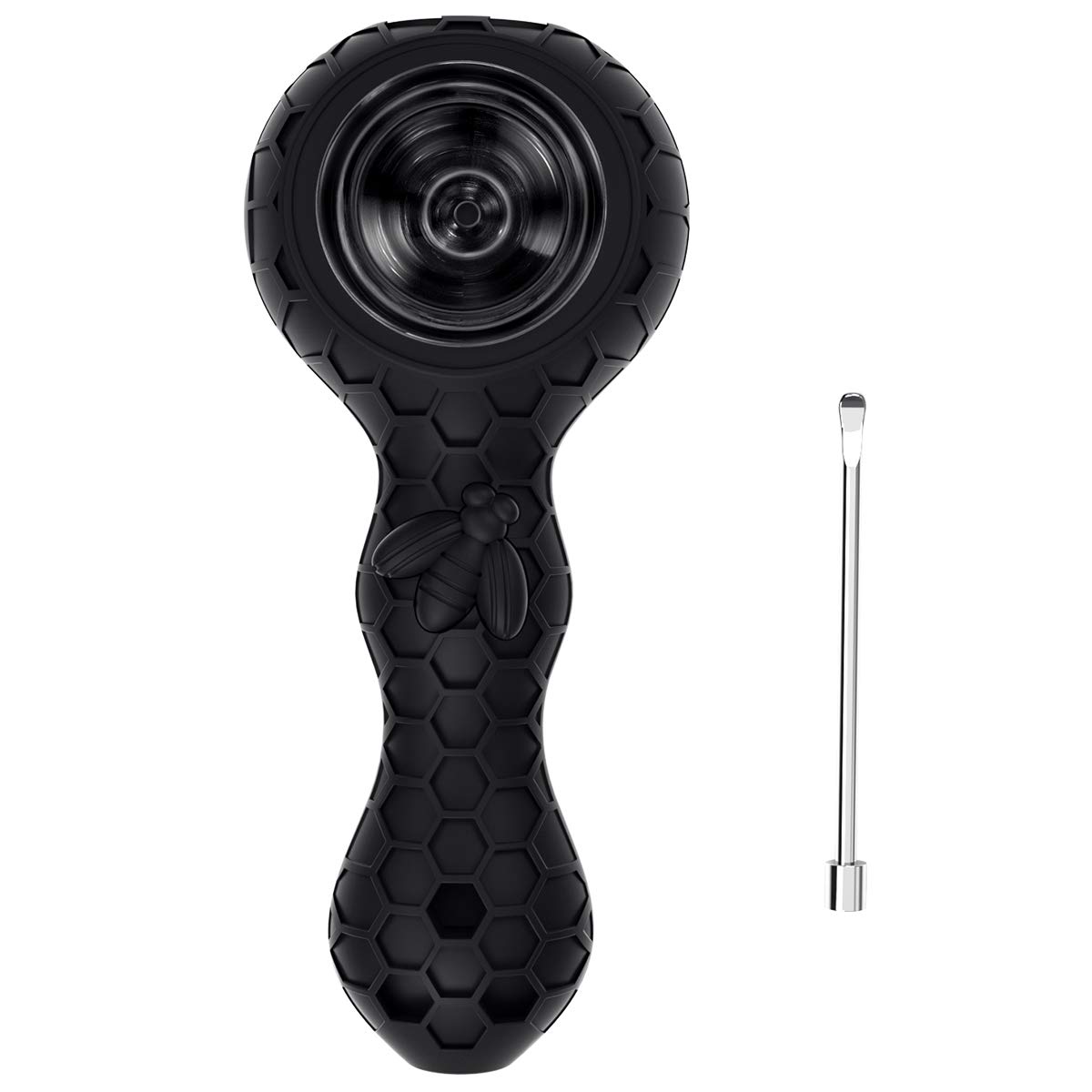 YoungRich Silicone Pipe with Spoon for Smoking, Honeycomb Shape Silicone Pipe, Thick Small Hose, Handmade, Heat-Resistant, for Father, Husband and Art Collector (Black)