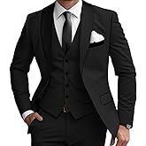 Bessmate Mens 3 Pieces Classic Suit Black Satin Collar Wedding Blazer Grooms Jackets Vests Pants Suits