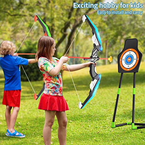 TEMI 2 Pack Bow and Arrow for Kids Light Up Archery Toy Set Includes