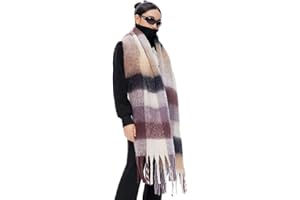 OUNIYA Large Chunky Plaid Scarf Checked Colorful Oversized Scarves Soft Big Cashmere Wool Thick Winter Warm Blanket Women