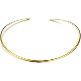 Mealguet Jewelry Fashion Trendy Must-Have Stainless Steel Gold Plated Metal Plain Cuff Collar Chocker Necklace for Women