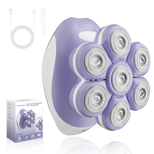 Bartrimber 7D Lady Shaver for Women: Fast & Smooth Full-Area Electric Shaver for Legs & Bikini, Waterproof Wet & Dry Use Electric Razor, Cordless Body Hair Remover w/LED Light & Travel Cover, Purple