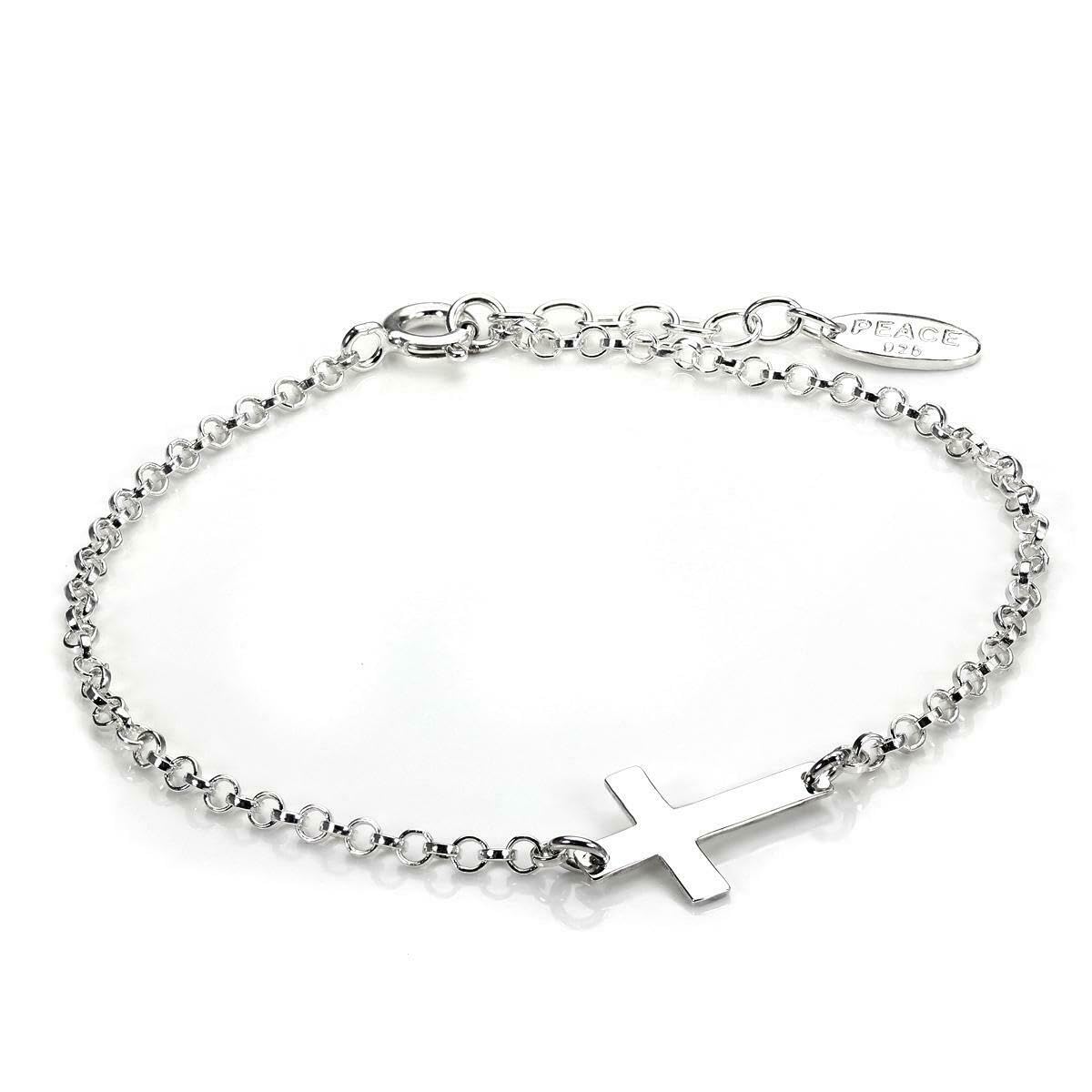 jewellerybox Sterling Silver Rolo Chain Adjustable Bracelet with Cross Charm
