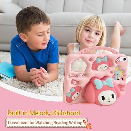 For Case Compatible with iPad (A16) 11th/10th Generation (2025/2022), Shockproof Cartoon Silicone Melody Cover with Handle Stand, Shoulder Strap (iPad (A16) 11th/10th Generation)