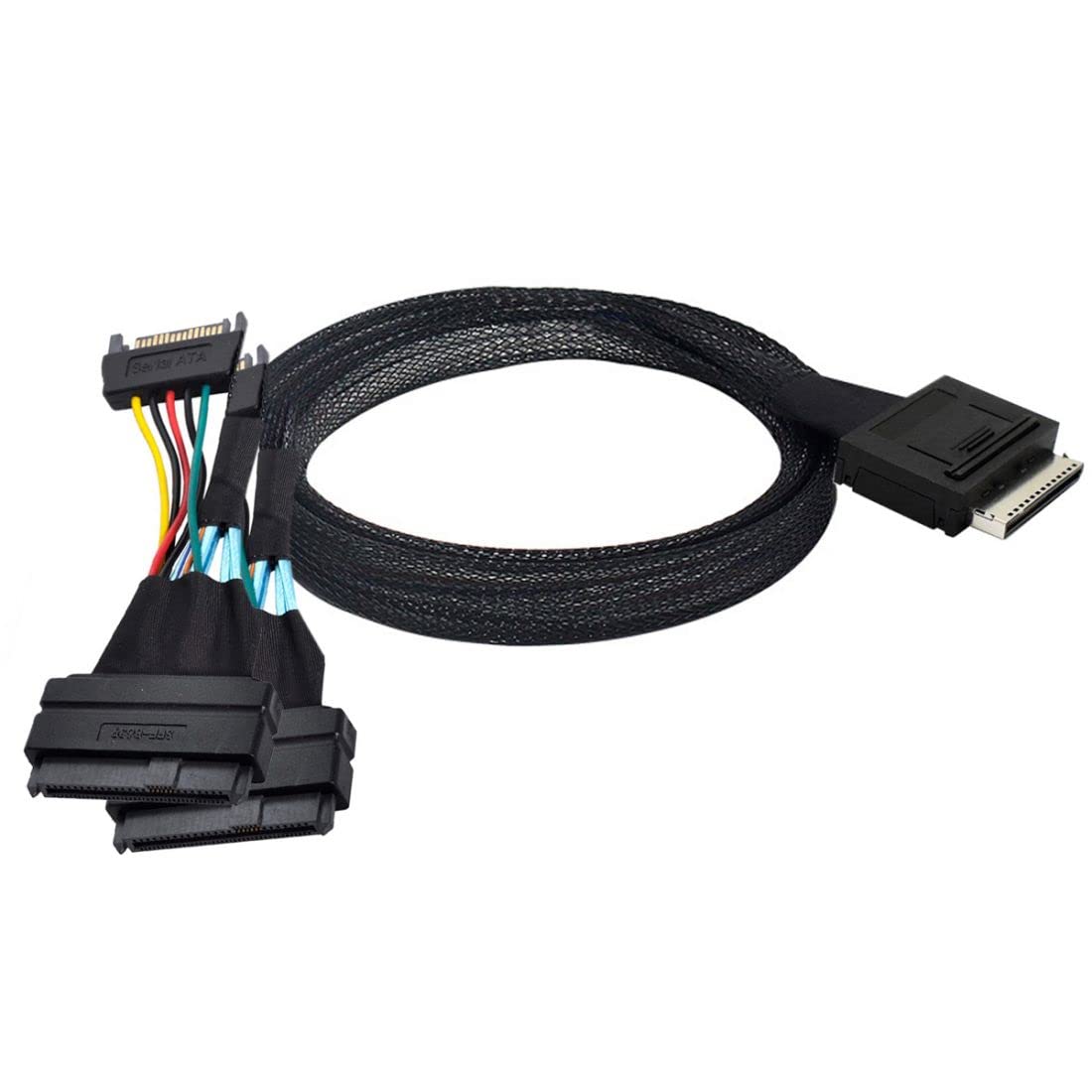 CY SFF-8611 to SFF-8639 Cable, OCuLink PCIe PCI-Express SFF-8611 8X 8-Lane to 2 SFF-8639 U.2 4X SSD Data Active Cable 50 cm