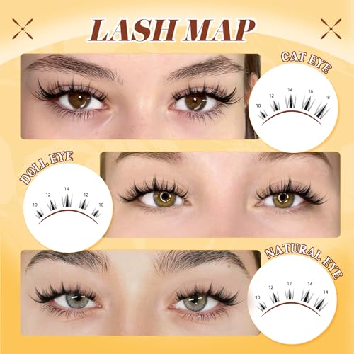 QUEWEL Fairy Pestañas Postizas Kit Invisible Band Pestañas 144PCS Pestañas con Pegamento y Sellador para Lashes, Look Natural con Banda Delgada. Fácil de Usar para Principiantes (YTQP-D)