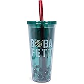 Star Wars Boba Fett Plastic Carnival Cup with Reusable Straw & Leakproof Lid | Large Cold Cup for Boba Milk Tea Beverages, Home & Kitchen Essentials | Movie Gifts and Collectibles | Holds 24 Ounces