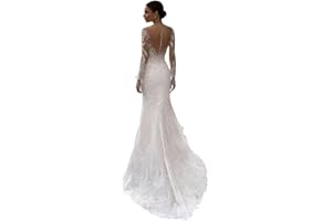 HANSHI E-COMMERCE Mermaid Wedding Dresses for Bride Lace Beach Tulle Applique V-Neck Spaghetti Straps Boho Bridal Dress for Bride with Train