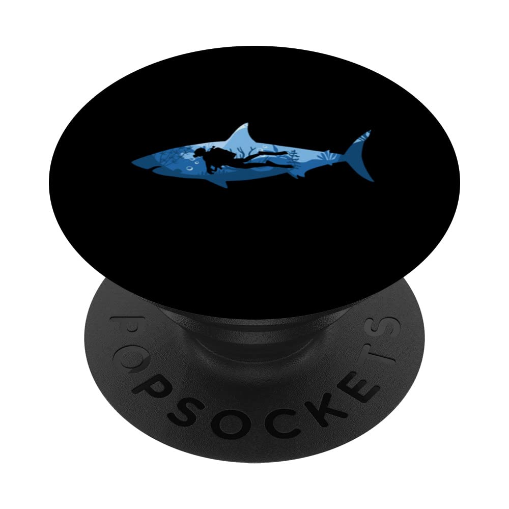 Diving Water Scuba Diver Ocean Shark Swimmer Diving PopSockets Swappable PopGrip