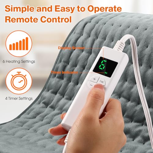 OneAmg Electric Heated Cushion 126 x 30 cm Lumbar Heating Belt 6 Temperature Levels and Automatic Shut-Off Washable Heated Belt with Velcro for Back Cervical Abdomen Grey