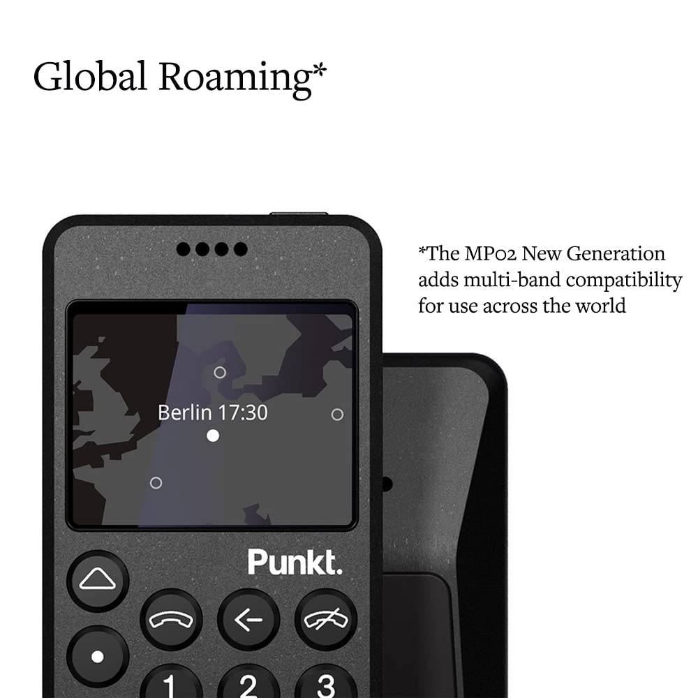 Punkt. MP02 4G LTE Minimalist Mobile Phone - Unlocked Cell Phone with Nano-SIM, Wi-Fi Hotspot, 2GB RAM+16GB Storage, Bluetooth, Digital Security, Multiband - Black