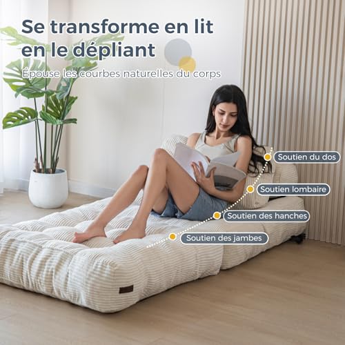 MAXYOYO Sofa Bed Foldable Convertible with Pillow, Mattress with Back Support, Portable Comfortable Sofa Bed for Living Room Bedroom Beige