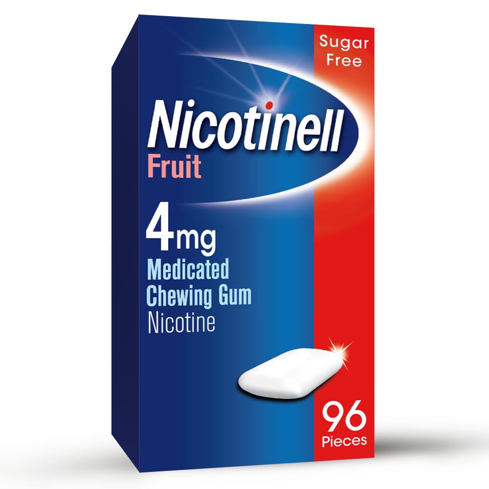 Nicotinell Fruit Gum 4mg (96 Pieces), Stop Smoking Aid, Sugar Free Nicotine Gum, Mild Fruit Flavour, 4mg Extra Strength for Heavy Smokers, Quit Smoking Aid