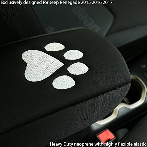 EnRand Armrest Pad Center Console Cover fits for Jeep Renegade,Heavy Duty Neoprene,Dog Paw Logo Embroidered fits for Jeep Renegade (2015-2018)