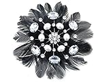 Swarovski Crystal Elements Black Faux Bird Feather Pearl Bead Fashion Pin Brooch