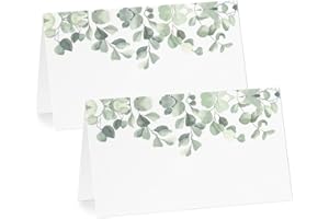 Your Main Event Prints Eucalyptus Tent Cards - Food Labels for Buffet and Decorations - Perfect for Birthdays, Baby Showers, Parties - Pack of 50