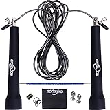 Acctrend Jump Rope Kit – Adjustable Steel Cable Skipping Rope With PU Coating, Wearable Tube & Lightweight Handles – Speed Jumprope For Fitness, Skip Training, CrossFit, Boxing Exercises, MMA Workout