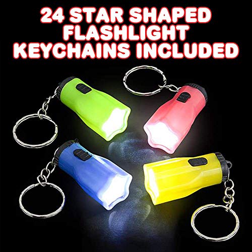 ArtCreativity Star Shaped Flashlight Keychains, Pack of 24, LED Key