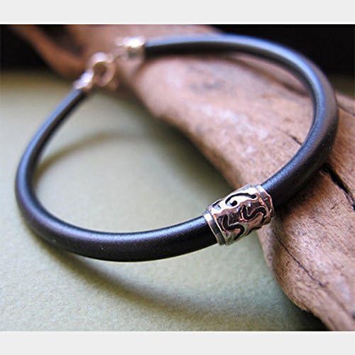 Sterling Silver Bead Wristband Bracelet - Mens Bracelet - Silicon Band - Stylish Men's Jewelry - Mens Birthday Gift