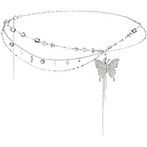 Y2k Belly Chain Rhinestone Butterfly Waist Beads Pearl Layered Silver Chain Belt For Women