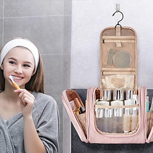 Hanging Toiletry Bag, BAGSMART Travel Toiletry Organizer with hanging hook, Water-resistant Cosmetic Makeup Bag Travel Organizer for Shampoo, Full Sized Container, Toiletries, Pink 7 Hanging Toiletry Bag, BAGSMART Travel Toiletry Organizer with hanging hook, Water-resistant Cosmetic Makeup Bag Travel Organizer for Shampoo, Full Sized Container, Toiletries, Pink