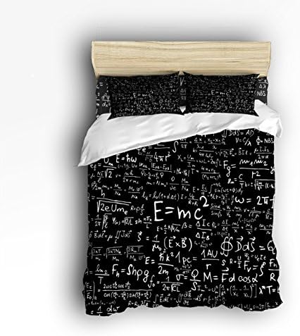 Duvet Cover Sets E MC Squared White Black Print Wrinkle, Fade &amp; Stain Resistant 4 Pcs Queen Size with Pillowcase Machine Washable