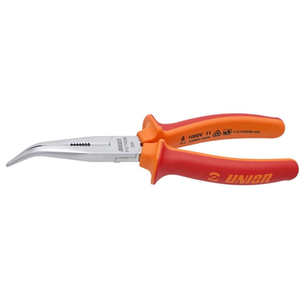 Unior Long Nose Pliers with Side Cutter and Pipe Grip, Bent 170 Red