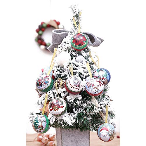 ElementDigital 9Pcs Tinplate Round Ball Boxes Creative Christmas Shatterproof Tree Candy Iron Balls Pendant, Xmas Detachable Candy Box Hanging Ornament Seasonal Decorations Kid's Holiday Surprise Gift
