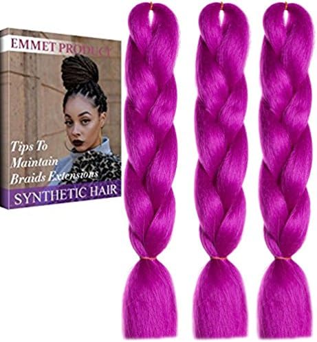 Emmet 3 packs Jumbo Braiding Synthetic Hair 24" Long Kanekalon African Braids Hair Extension 100g/pc, with Hair Care Ebook (24", 3 Pack, Pure Color 61)