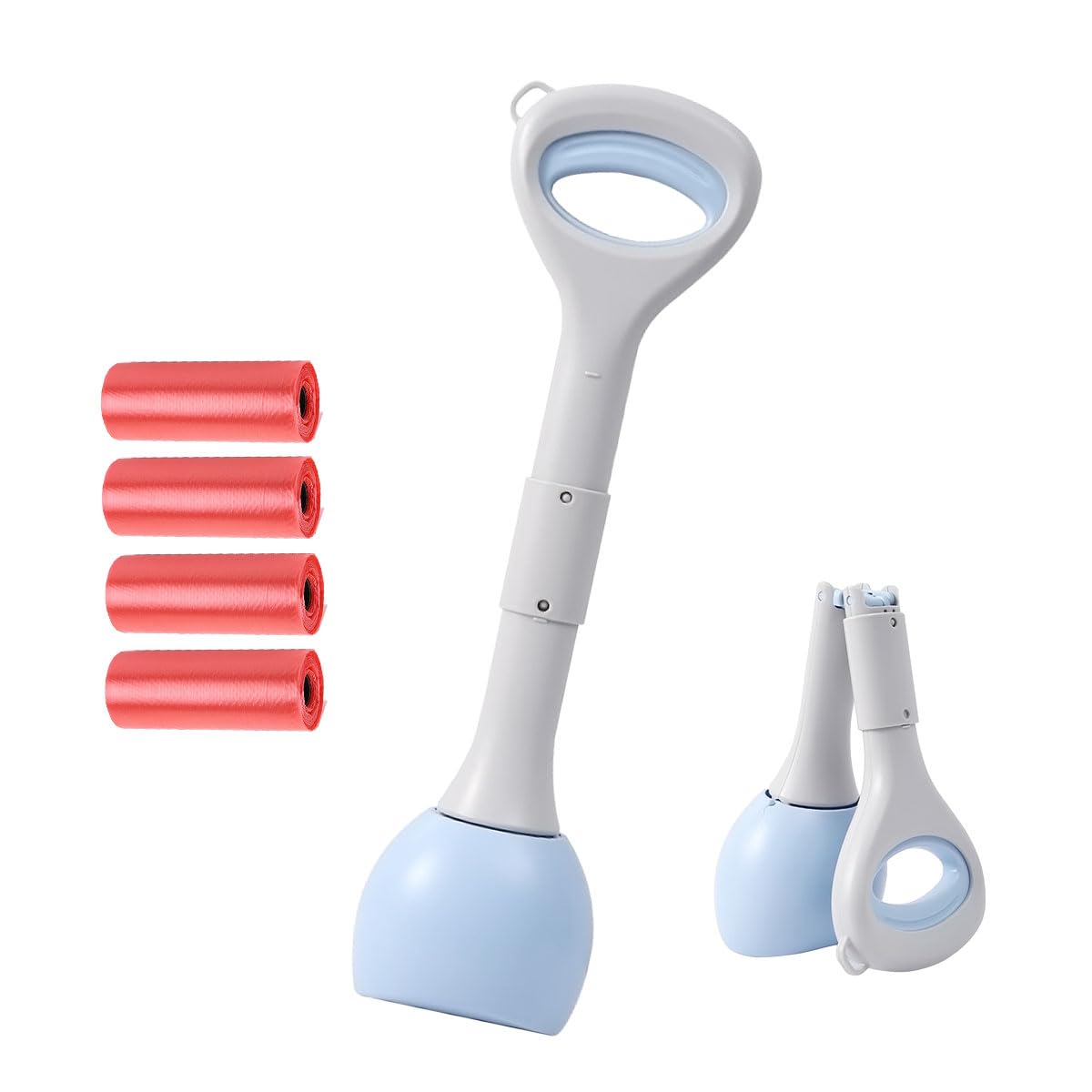 kuivoo Pet Pooper Scooper Sets, 48cm/18.9" Long Handle Dog Cat Poop Scoop with Poo Bags, Poo Scooper with High Elastic Spring for Picking Up Animal Waste Easily