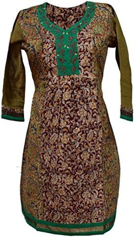 Viniyog Women's Hand Block Printed Kalamkari Cotton Kurti