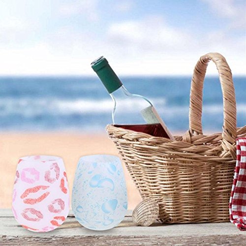 VT BigHome 1pcs Folding Unbreakable Silicone Colorful Lip Print Graffiti Blue Water Drop Cup Red Wine Beer Water Cup Teacup Drinkware - Thumbnail 3