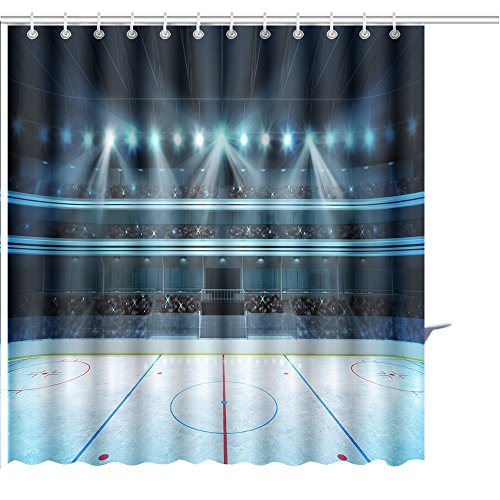 MuaToo Shower Curtain hockey stadium with fans crowd and an empty ice rink sport arena rendering my own design Graphic Print Polyester Fabric Bathroom Decor Sets with Hooks 36 x 72 Inches