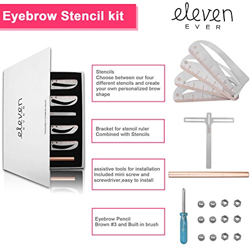 ELEVEN EVER Eyebrow Stencil Ruler kit -Includes 4 Group Eyebrow stencils and an Eyebrow Pencil Permanent Makeup Tools
