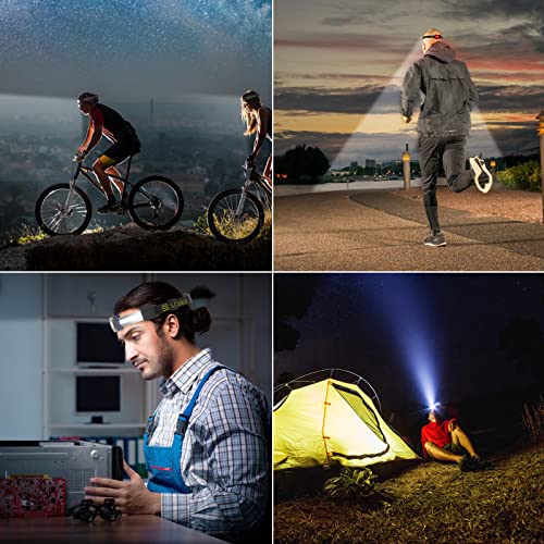 LED Headlamp Flashlight, USB Rechargeable Headlamp with COB Flashlight and Tail Red Light, Wide Beam Waterproof Headlamp, 7 Modes Adjustable Head Lamp for Running Hunting Fishing Camping