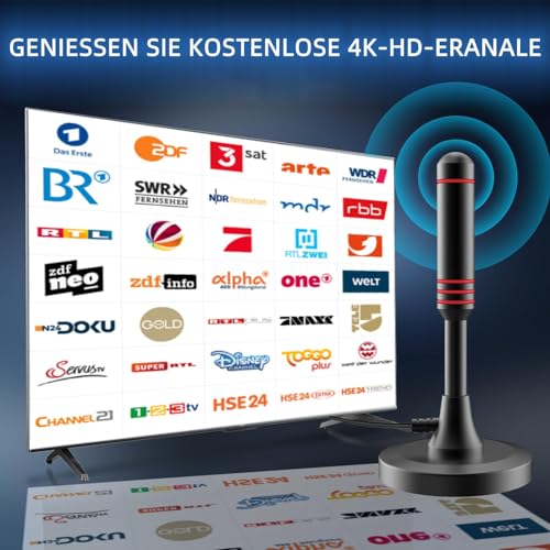 Internal TV Antenna, 500+ Miles Digital HDTV Internal TV Antenna Amplified with Magnetic Base/Signal Amplifier Support 4K HD/1080P/VHF/UHF for Home Smart Television/Radio, 5M Coaxial Cable