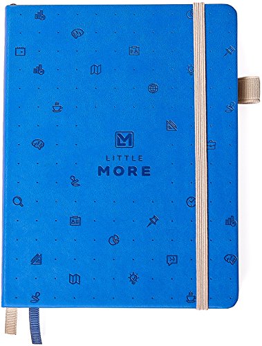 Bullet Journal Dot Grid Notebook - Dotted Notebook / Journal Hardcover with Thick Paper - Blue Leather Pocket Bullet Planner / Diary with Numbered Pages & Pen Loop for Women and Girls + Stickers