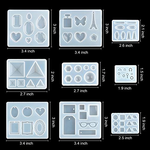 Jewelry Resin Molds, LET'S RESIN 9PCS Epoxy Resin Silicone Molds for Pendants, Keychain, Necklace, Earring, Resin Crafts Jewelry DIY - Thumbnail 3