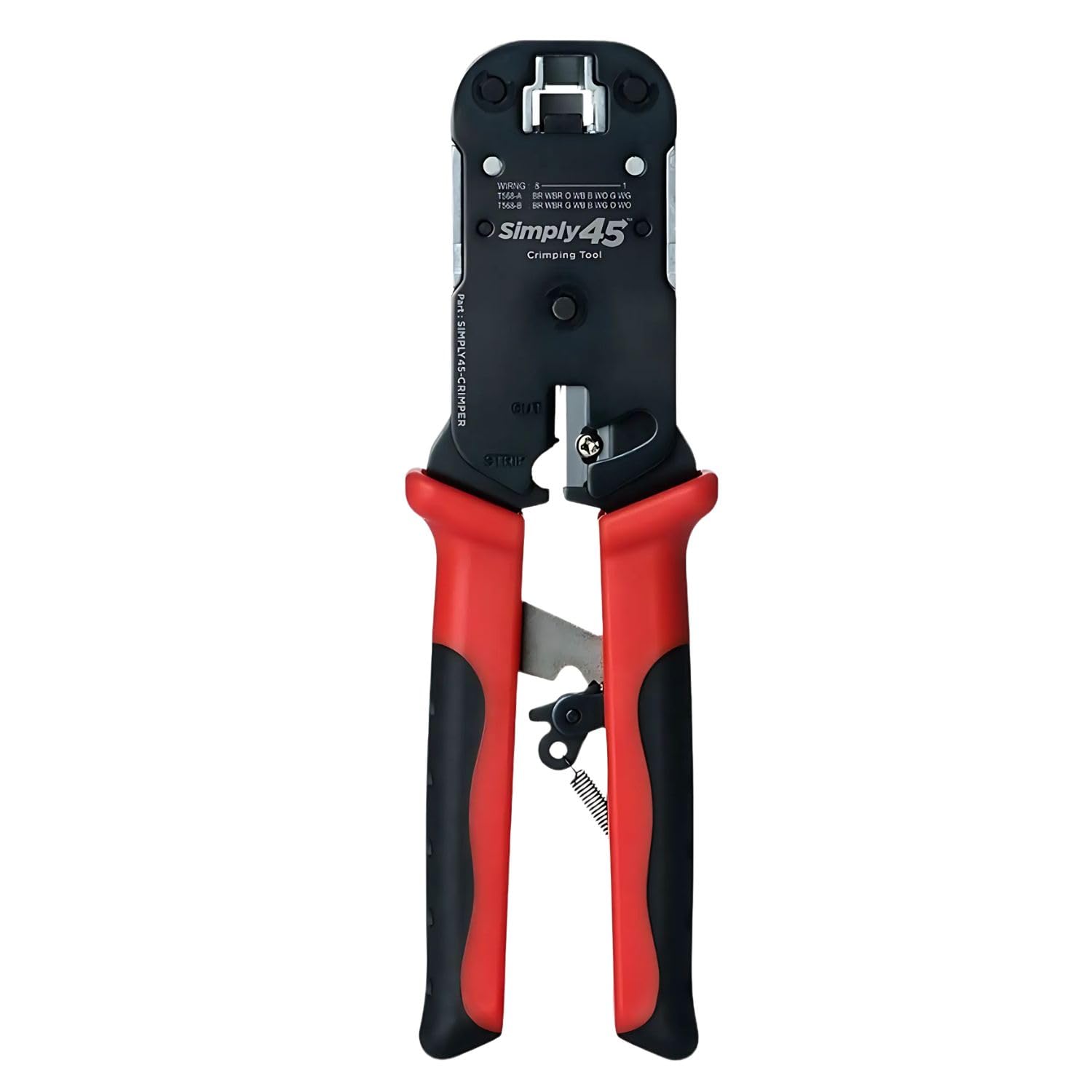 Simply45 Pass-Through RJ45 Crimp Tool for Unshielded and Internal Ground Shielded Pass-Through RJ45 Modular Plugs - Built-in Stripper/Cutter - S45-C100