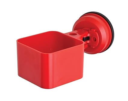 FECA FE-T1003 No Drill Wall Mountable Catch All Holder for Keys, Office Supplies, Tumbler Small Plant Organizer with Powerful Suction Cup Mount, Red