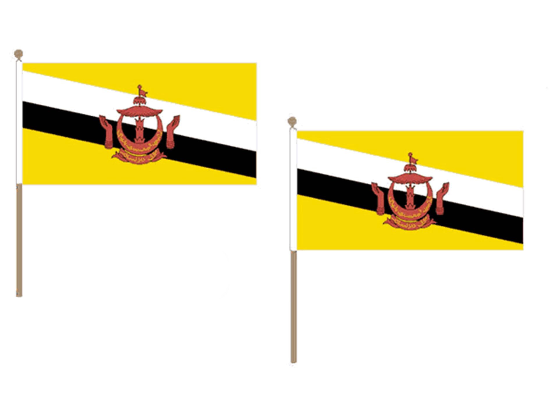 Brunei Flag 12'' x 18'' wood stick - Bruneian flags 30 x 45 cm - Banner 12x18 in with pole - AZ FLAG