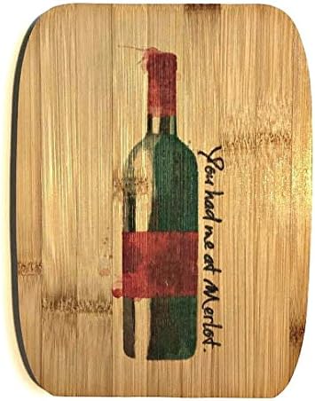 Christmas Gift Idea Bamboo Cutting Board by Bamboo &amp; Burlap | Organic &amp; Naturally Eco-Friendly, Ink-Set Watercolor Wine Design For Kitchen | Small Size Comes w/ Burlap Bag, Great Wedding Gift
