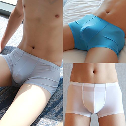 WFLJL Men'S Boxers Simple Flat Angle Ice Silk Triangle Breathable Thin Section Middle 3-Pack white gray blue L