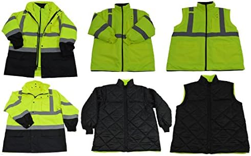 LBPJ6IN1-C3-L Two Tone Waterproof 6-In-1 Parka Jacket, Large, Lime/Black