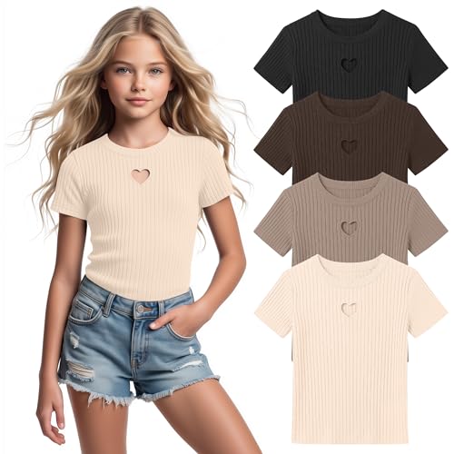 YooAurvox Girls Shirts Cotton Ribbed Knit Tops