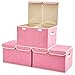 EZOWare Large Storage Boxes [3-Pack] Baby Pink Linen Fabric Foldable Storage Cubes Bin Box Containers with Lid and Handles for Home Nursery, Closet, Baby Products