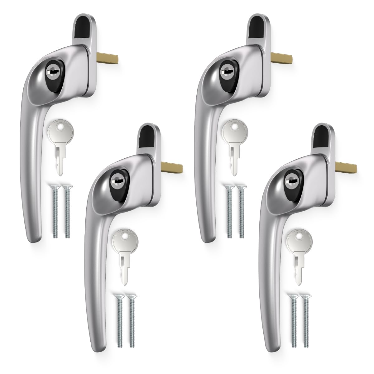 Bwintech 4 Pcs Offset Satin Chrome UPVC Zinc Alloy Window Handle,Left Hand, 43mm Spindle for Indoor and Outdoor UPVC Window