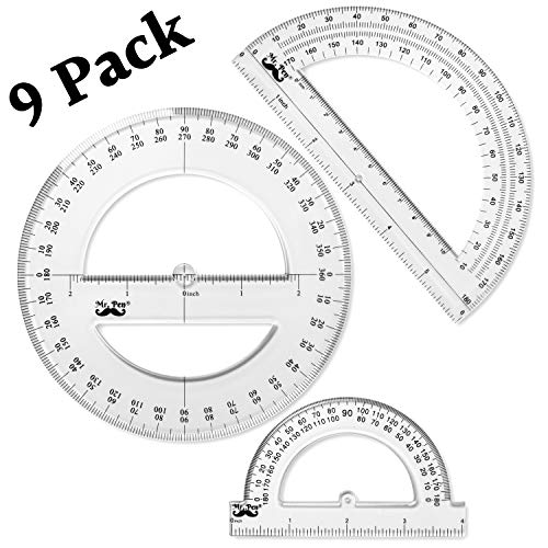 Mr. Pen Protractor, 9 Pc Protractor Set, Protractor Ruler, Drafting Tools, Circle Protractor