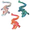 Jefuzh 3pcs 12in 3D Printed Crystal Dragon,3D Printed Flexible Articulated Dragon,Home Office Decor Executive Desk Toys, Fidget Toys for Autism/ADHD (Rainbow Red Gold Green)