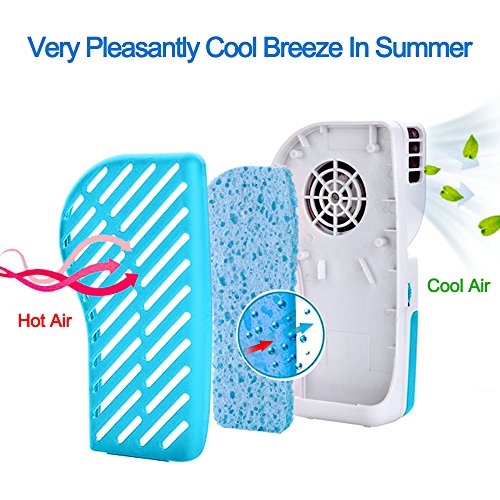 LUCKSTAR Handheld Cooler Fan - Small Fan Mini-Air Conditioner Speed Adjustable Summer Cooler Fan With Water Bottle Powered by Batteries or USB Cable for Home / Office / Travel / Outdoor (Blue) - Thumbnail 3